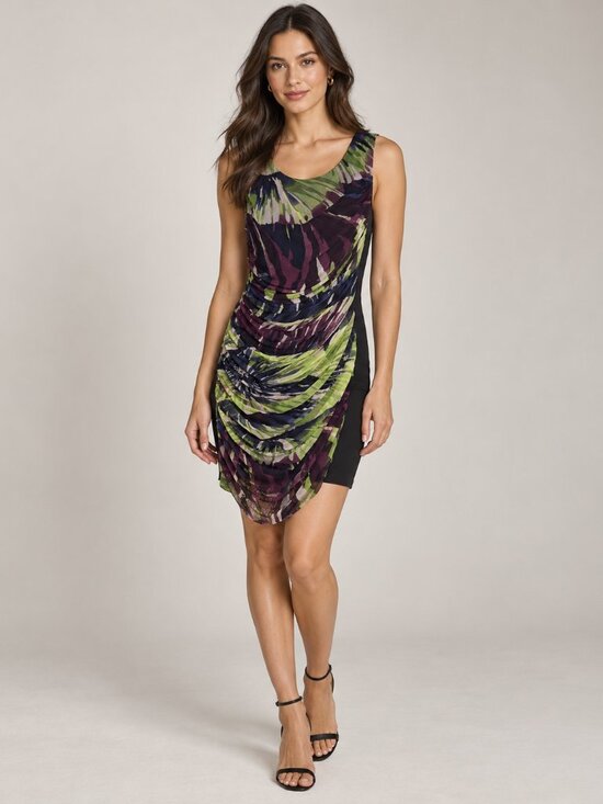 Hilton Hollis Dresses & Skirts - Hilton Hollis New York Size 8 Ruched Sheath Dress Multicolor Abstract Print